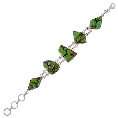 Beautiful Gemstones Green Copper Turquoise Multi Shapes 925 Sterling Solid Silver Bracelet - R7400008-5