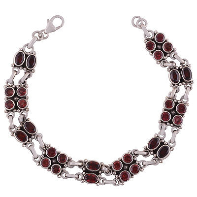 Alluring Handcrafted Using Multiple Shaped Gemstones Garnet Oval,Round Shape 925 Sterling Solid Silver Bracelet - R7400022-6