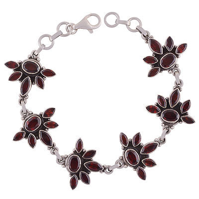 Beautiful Flower Handcrafted Using Multiple Gemstones Garnet Oval,Marquise Shape 925 Sterling Solid Silver Bracelet - R7400022-9