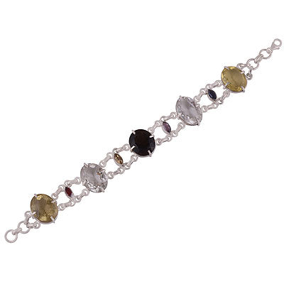 Stunning Multicoloured Gemstones Around Amethyst,Garnet,Lemon Topaz,Citrine,Iolite,Crystal Oval,Marquise Shape 925 Sterling Solid Silver Bracelet - R7400023-5