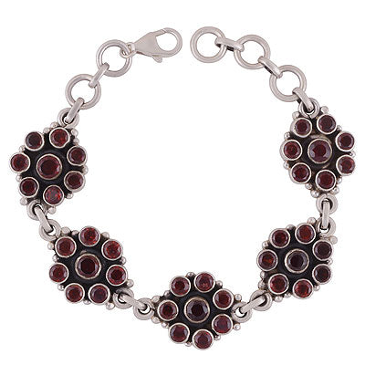 Stunningflowershapedgemstonespattern Garnet Round Shape 925 Sterling Solid Silver Bracelet - R7400024-1