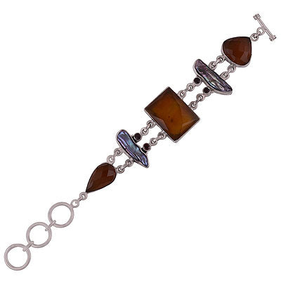 Beautifulbolddesign Garnet,Yellow Onyx,Shell Multi Shapes 925 Sterling Solid Silver Bracelet - R7400025-12