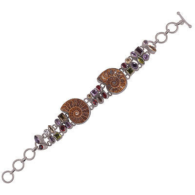 Stunningshellswithgemstones Ammonite,Amethyst,Garnet,Peridot,Citrine,Cubic Zirconia Multi Shapes 925 Sterling Solid Silver Bracelet - R7400025-8