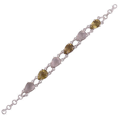 Alluring two coloured gemstones Lemon Topaz,Rose Quartz Pear Shape 925 Sterling Solid Silver Bracelet - R7400026-11