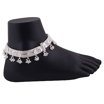 Beautifully Handcrafted With Hanging Ghungroo Plain Design 925 Sterling Solid Silver Anklet - main product photo (R7600000-2)