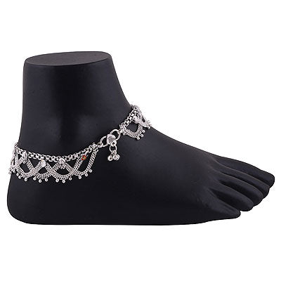 Beautiful Hanging Chain Pattern with Colourful Motifs Plain Design 925 Sterling Solid Silver Anklet - R7600000-5
