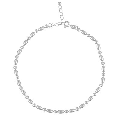 Stunning Multiple Shaped Beads Plain 925 Sterling Solid Silver Anklet - R7600105-2