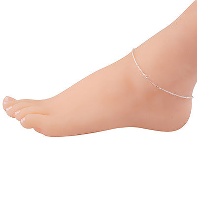 Minimal Beads Around Box Chain Plain 925 Sterling Solid Silver Anklet - R7600111-1