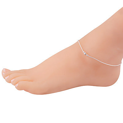Stunning Beads Around Plain 925 Sterling Solid Silver Anklets - R7600112-1