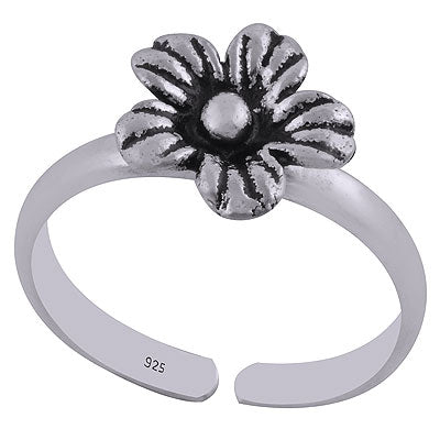 Stunning Oxidised Handcrafted Flower Plain 925 Sterling Solid Silver Toe Ring - R7800166-1