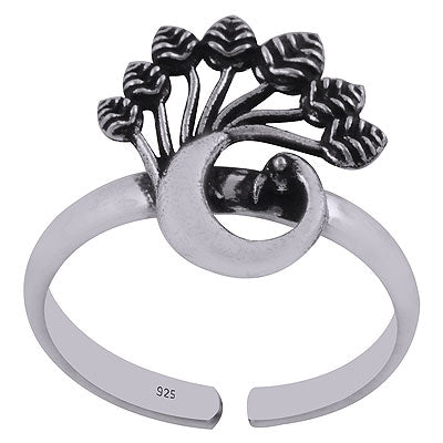 Beautiful Oxidised Handcrafted Peacock Plain 925 Sterling Solid Silver Toe Ring - R7800168-1