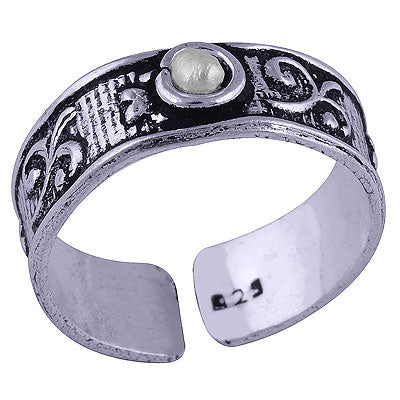 Gorgeous Oxidised HandWork Around Pearl Round Shape 925 Sterling Solid Silver Toe Ring - R8000034-22