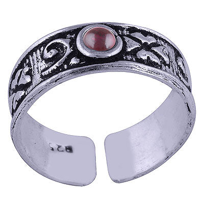 Gorgeous Oxidised HandWork Around Garnet Round Shape 925 Sterling Solid Silver Toe Ring - R8000034-23