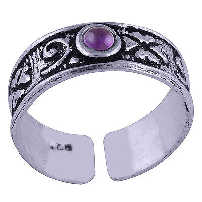Gorgeous Oxidised HandWork Around Amethyst Round Shape 925 Sterling Solid Silver Toe Ring - R8000034-31