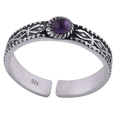 Authentic Oxidised Handwork Around Amethyst Round Shape .925 Sterling Silver Toe Ring - R8000035-6