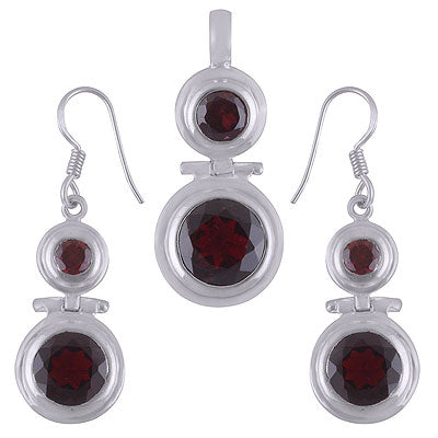 Gorgeous Two Stone Garnet Round Shape 925 Sterling Solid Silver Pendant Sets - R8200001-15
