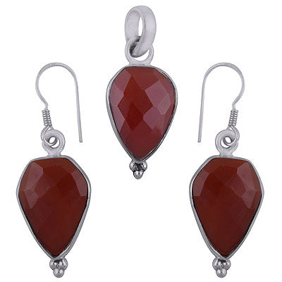 Beautiful Minimal Rawa Work at Bottom Carnelian Pear Shape 925 Sterling Solid Silver Pendant Sets - R8200001-23
