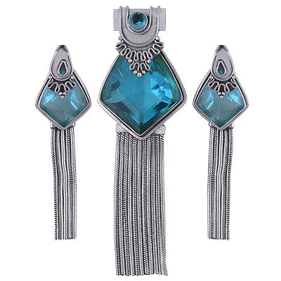 Stunning Handcrafted Dangle with Multiple Gemstone Blue Topaz Round,Kite Shape 925 Sterling Solid Silver Pendant Sets - R8200003-11