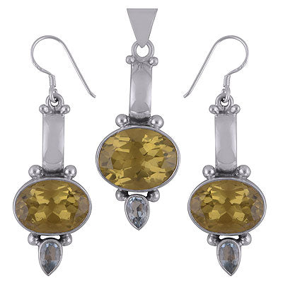 Gorgeous Rawa Work Around Lemon Topaz,Blue Topaz Oval,Pear Shape 925 Sterling Solid Silver Pendant Sets - R8200003-8