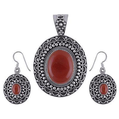 Stunning Rawa and Wire Work Around Carnelian Oval Shape 925 Sterling Solid Silver Pendant Sets - R8200004-9