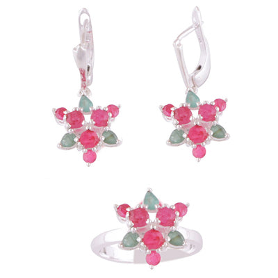 925 Sterling Silver Ruby, Emerald Jewellery Set - R8300148-12