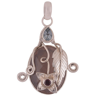 GorgeousHandadeDesignonToof Garnet,Blue Topaz,Rose Quartz Irregular Shape 925 Sterling Solid Silver Pendant - R8400000-1059