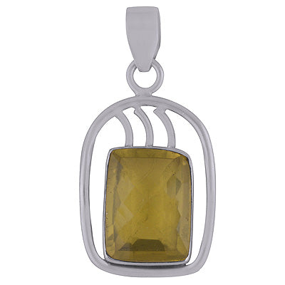 Beautiful Designed Lemon Topaz Rectangle Shape 925 Sterling Solid Silver Pendant - R8400000-904