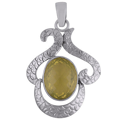 Beautiful Textured Design Around Lemon Topaz Oval Shape 925 Sterling Solid Silver Pendant - R8400000-905