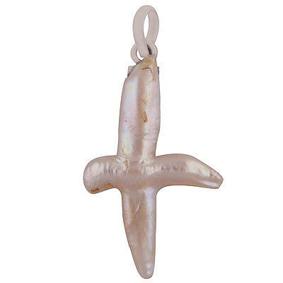 Magnificent Cross Charm Pearl Irregular Shape 925 Sterling Solid Silver Cross Pendant - R8400003-14