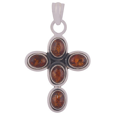 Beautiful Cross Charm Loaded with Gemstone Amber Oval Shape 925 Sterling Solid Silver Cross Pendant - R8400003-2