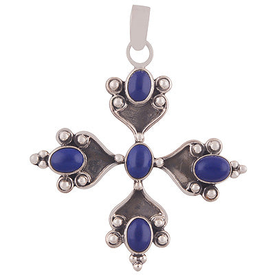 Beautifully Designed Lapis Oval Shape 925 Sterling Solid Silver Cross Pendant - R8400003-7