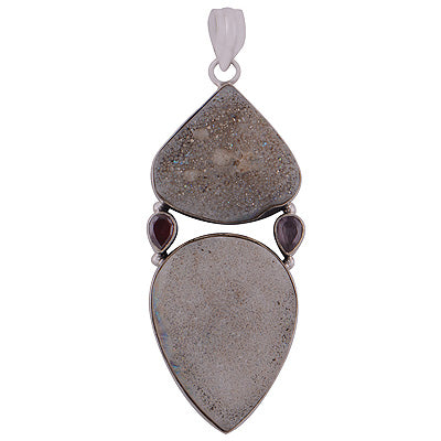 Gorgeous Gemstone Amethyst,Garnet,Drusy Irregular Shape 925 Sterling Solid Silver Pendant - R8400004-12
