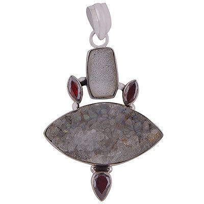 Unique Abstract Design Garnet,Drusy Irregular Shape 925 Sterling Solid Silver Pendant - R8400004-13