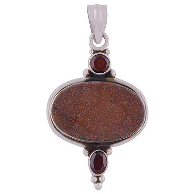 Stunning Rawa Work Around Garnet,Drusy Irregular Shape 925 Sterling Solid Silver Pendant - R8400004-16