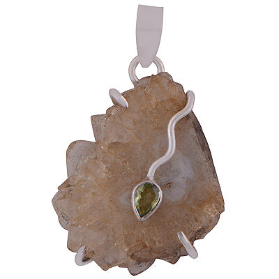 Beautiful Gemstone Work on Rough Stone Citrine,Peridot Irregular Shape 925 Sterling Solid Silver Pendant - R8400004-18