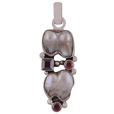 Gorgeous Multi Gemstone Abstract Garnet,Shell Irregular Shape 925 Sterling Solid Silver Pendant - R8400004-24