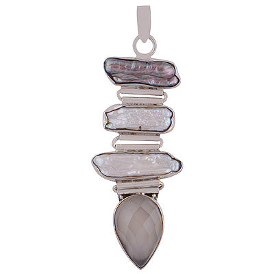 Alluring Multi Gemstone Abstract Shell,Rose Quartz Irregular Shape 925 Sterling Solid Silver Pendant - R8400004-27