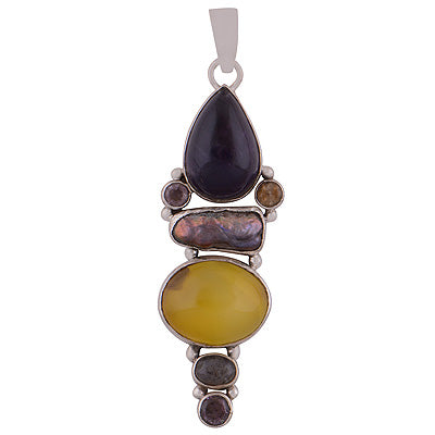 Magnificent Multi Gemstone Abstract Amethyst,Garnet,Citrine,Shell,Rose Quartz Irregular Shape 925 Sterling Solid Silver Pendant - R8400004-28