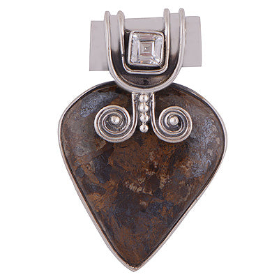Alluring Handcrafted Gemstone Cluster White Cubic Zirconia,Jasper Pear,Square Shape 925 Sterling Solid Silver Pendant - R8400005-17