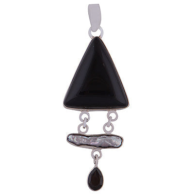 Gorgeous Multi Gemstone Hanging Smoky Topaz,Shell,Black Onyx Irregular Shape 925 Sterling Solid Silver Pendant - R8400005-6
