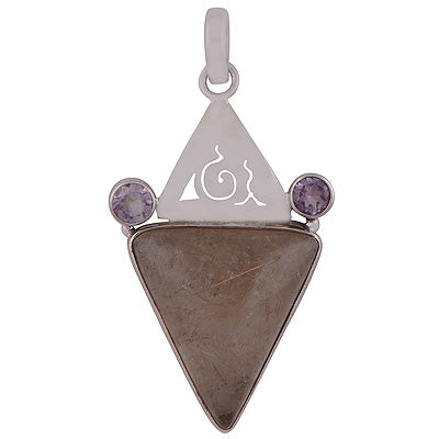 Stunning Handcrafted Gemstone Cluster Amethyst,Golden Rutile Trillion,Round Shape 925 Sterling Solid Silver Pendant - R8400006-1