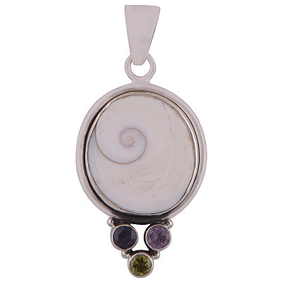 Gorgeous Handcrafted Gemstone Cluster Amethyst,Peridot,Iolite,Shiva Eye Round Shape 925 Sterling Solid Silver Pendant - R8400006-13