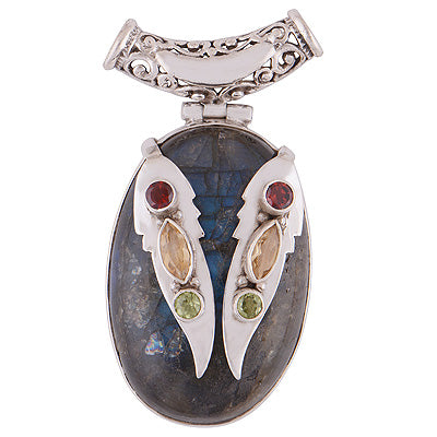 Beautiful Handcrafted Gemstone Cluster Garnet,Peridot,Citrine,Labradorite Irregular Shape 925 Sterling Solid Silver Pendant - R8400006-2
