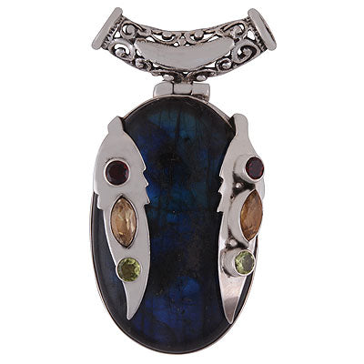 Alluring Wings with Gemstones Garnet,Peridot,Citrine,Labradorite Irregular Shape 925 Sterling Solid Silver Pendant - R8400006-29