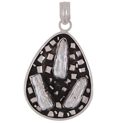 Alluring Connected Gemstones by Rawa Work Shell Irregular Shape 925 Sterling Solid Silver Pendant - R8400006-31