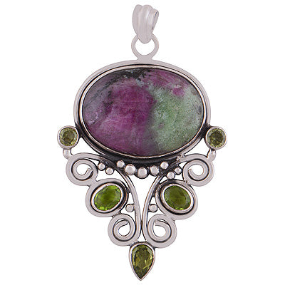 Elegant Handcrafted Gemstone Cluster Peridot,Unakite Oval,Round Shape 925 Sterling Solid Silver Pendant - R8400007-22