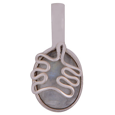 Stunning Silver Work on Gemstone Rainbow Moonstone Oval Shape 925 Sterling Solid Silver Pendant - R8400008-11
