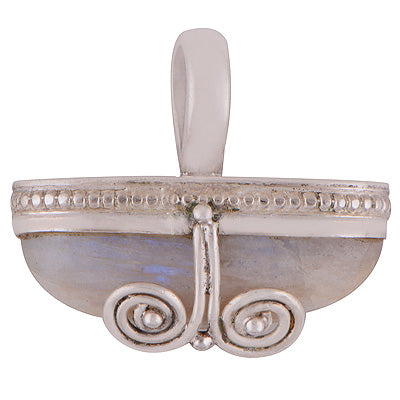 Stunning Silver Work on Gemstone Rainbow Moonstone Fancy Shape 925 Sterling Solid Silver Pendant - R8400008-19
