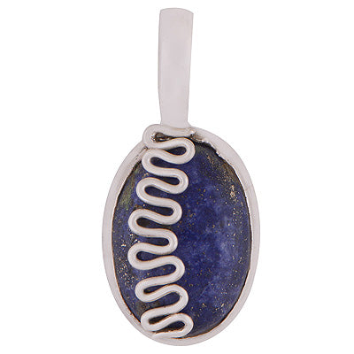 Alluring Silver Work on Gemstone Lapis Pear Shape 925 Sterling Solid Silver Pendant - R8400008-24