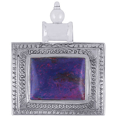 Alluring Handwork Around Gemstone Purple Turquoise Rectangle Shape 925 Sterling Solid Silver Pendant - R8400009-19